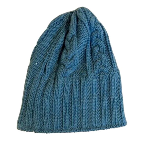NIKE Cable Knit Sweater Blue Beanie Fleece Lined Winter Hat Snow Ski Cap OS - Picture 3 of 5